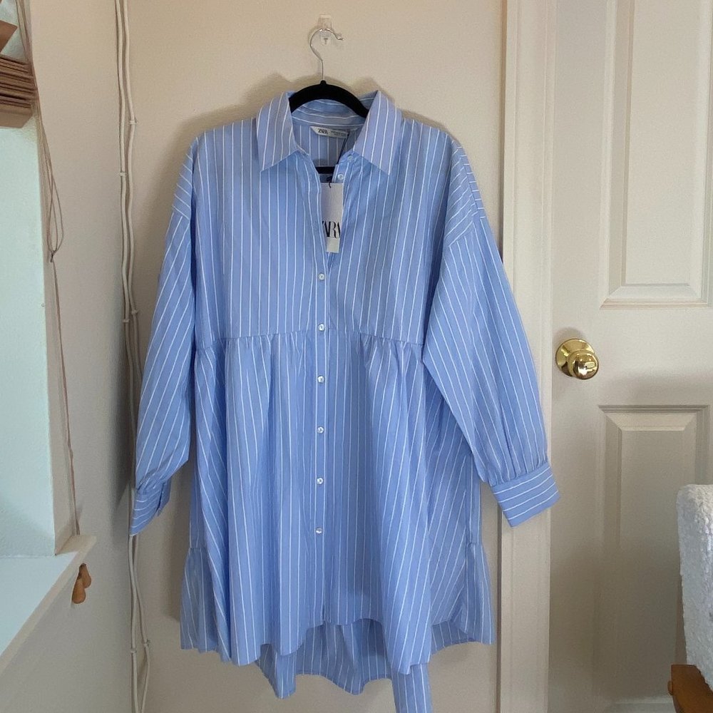 Zara Blue & White Pinstripe Dress